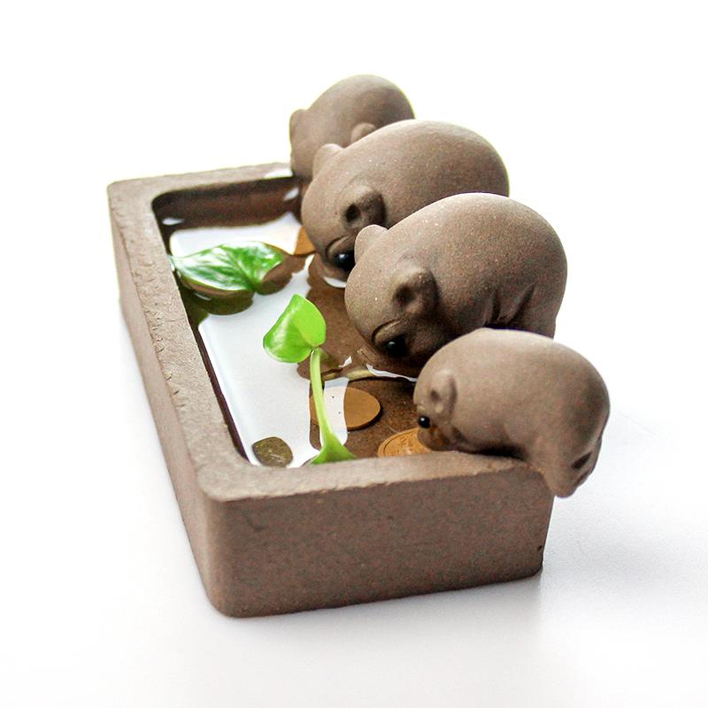 茶具配件小精品紫砂可养茶玩猪喝水喷水变色茶盘茶台摆件茶突贸
