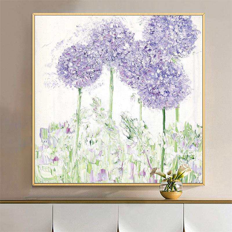 手绘油画紫色薰衣草花卉现代轻奢客厅玄关装饰画餐厅走廊背景挂画