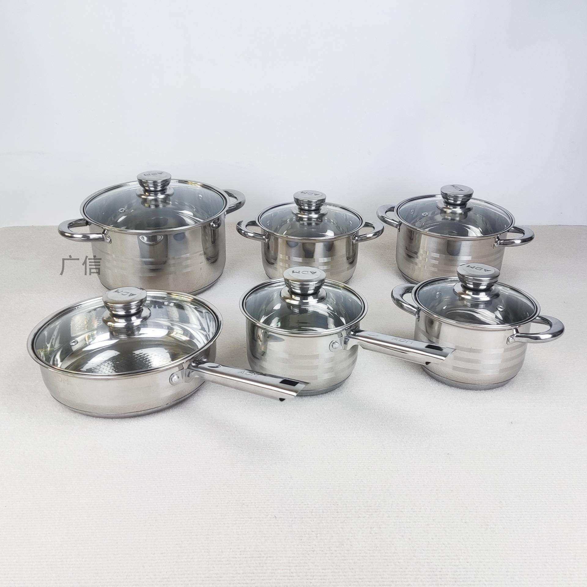 加厚不锈钢套装锅锅具套装多层底12件套pcs直销越南