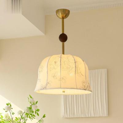 奢洛尼法式复古花卉布艺吊灯美式浪漫实木儿童房卧室餐厅灯具