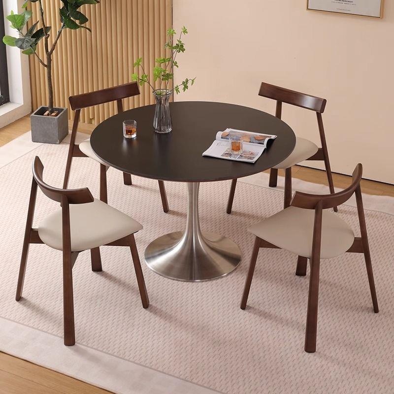 郁金香桌岩板圆餐桌现代简约家用小户型圆桌复古风格餐厅饭桌