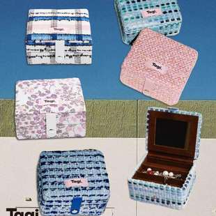 Tagi首饰提花面料首饰盒大容量复古双层小号桌面收纳盒