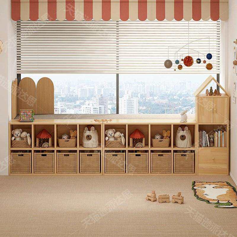 实木书架置物架落地家用儿童书柜幼儿园书包柜八格柜子储物收纳柜