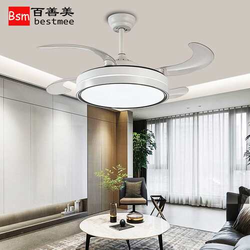 隐形风扇灯家用一体现代简约卧室餐厅白色电风扇吊灯客房专用风扇