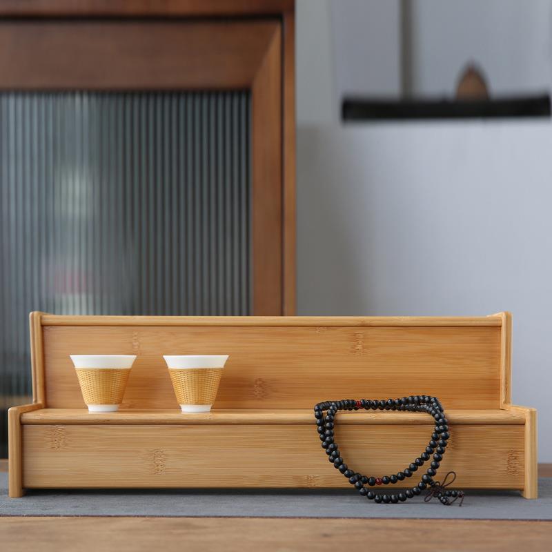 新款竹制品茗杯茶杯架双层小号博古架茶壶收纳架子古董文玩展示架