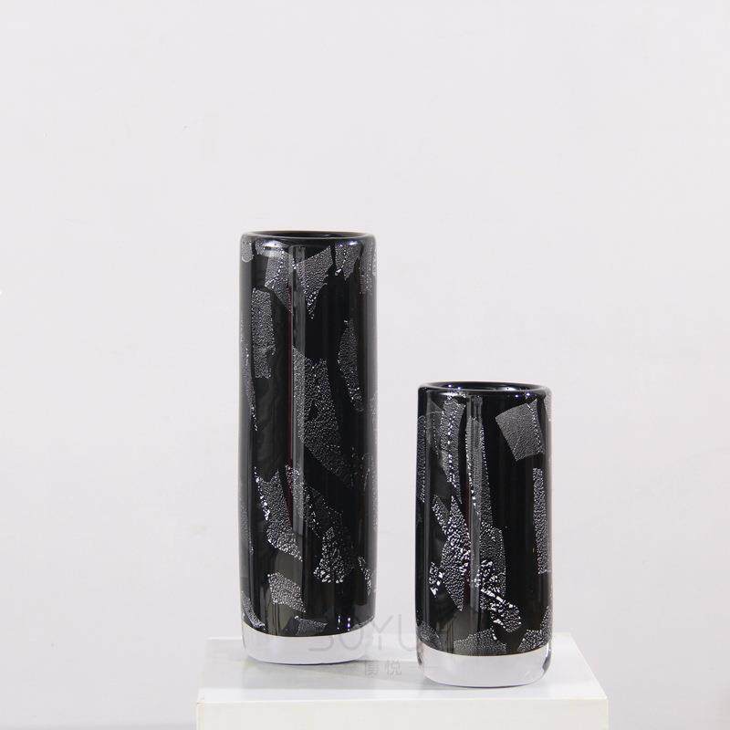 新中式简约风黑色银箔琉璃花瓶售楼处样板间玄关吧台茶室软装饰品