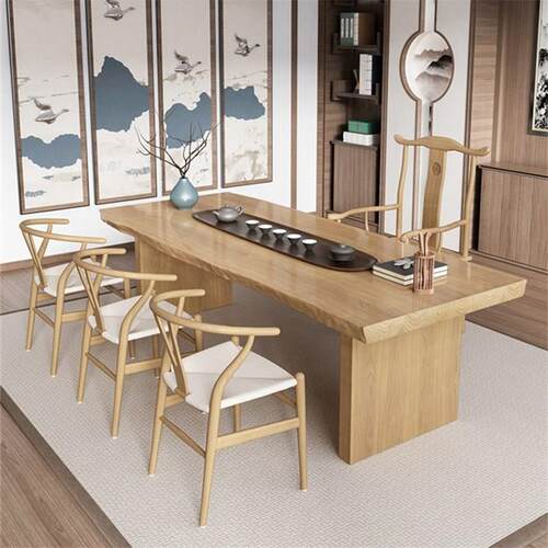 W6原木大板茶台实木茶桌椅组合简约茶几桌功夫泡茶桌老板办公桌其
