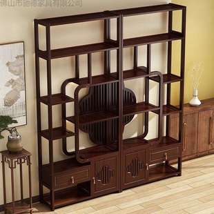新中式博古架实木中式茶室装饰品置物架多宝阁摆件现代简约展示柜