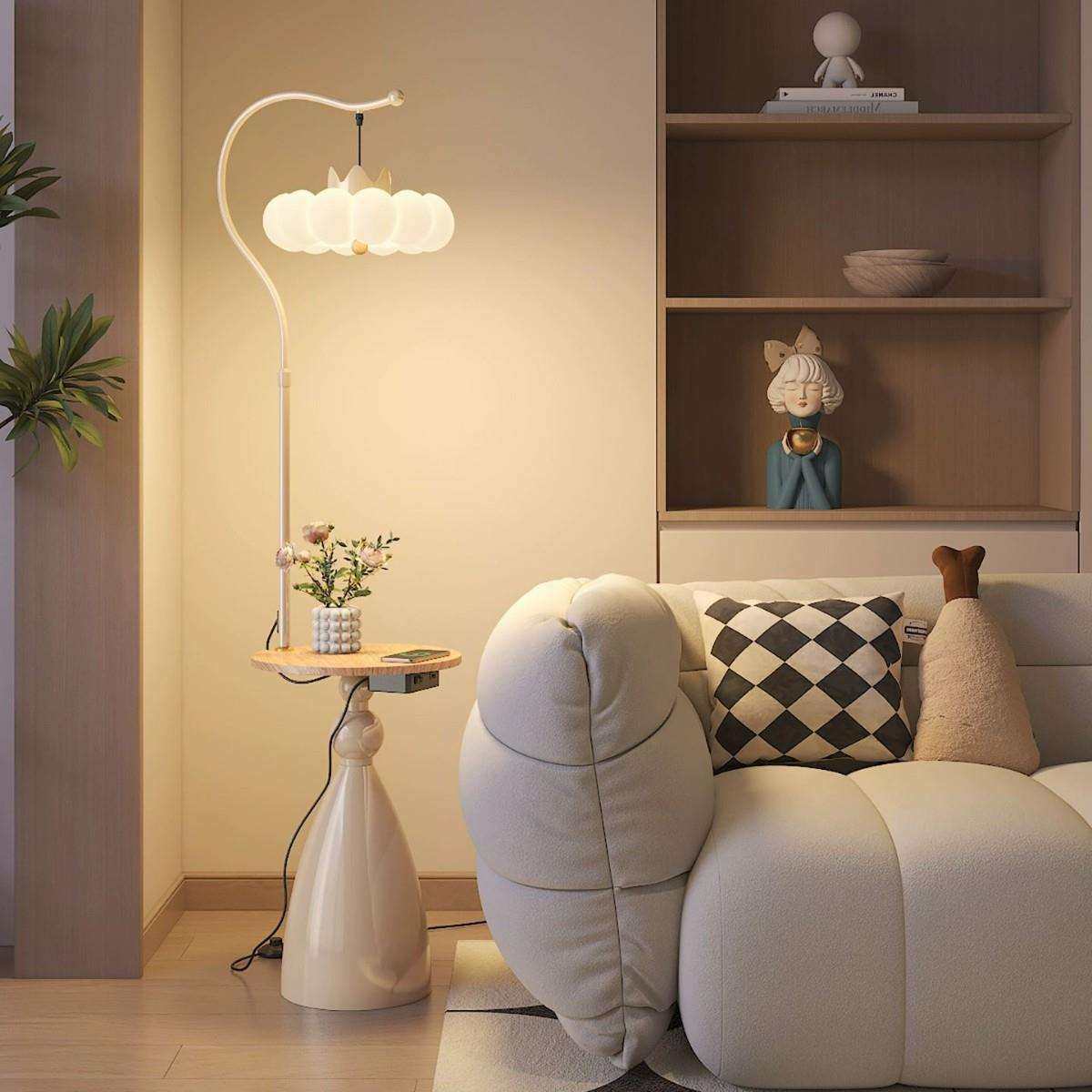 法式奶油风客厅落地灯高级感沙发旁无线充置物一体茶几灯中山灯具