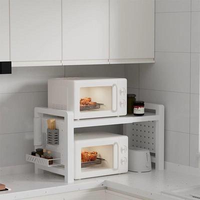 厨房台面微波炉置物架多功能家用烤箱奶油风双层伸缩分层收纳架子