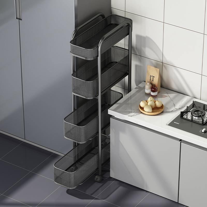 厨房夹缝小推车置物架冰箱侧面夹缝收纳抽拉极窄缝隙可移动小推车