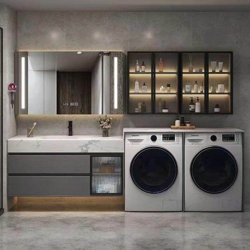 双机位洗烘一体洗衣机一体柜组合智能卫生间浴室柜岩板洗漱台