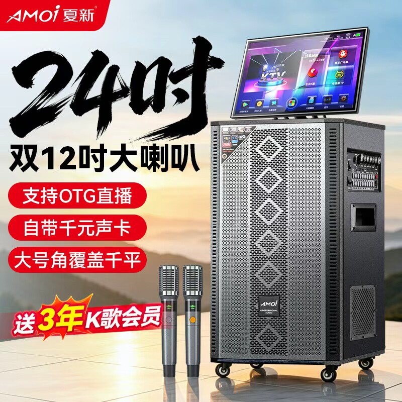 夏新广场舞音响带显示屏幕户外k歌音箱唱ktv家用一体机功放麦克风