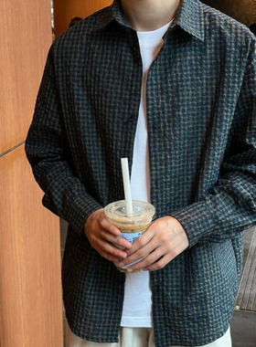 墨岚（服饰）格子衬衫新款春秋男女外套衬衫格子长袖衬衫休闲上衣