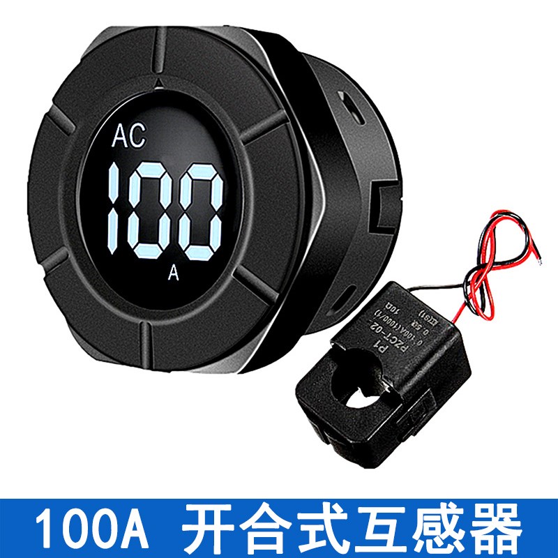 Q交流AC0~100A电流表圆形液晶数显 交流电流监测器交流电测试仪