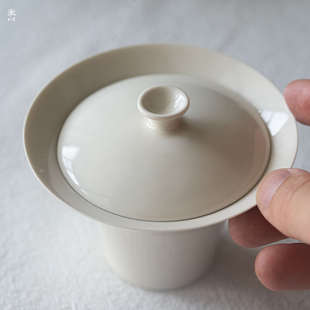 杏白釉斗笠盖碗宽沿不烫手110mL小盖碗泡茶碗茶道茶具高温陶瓷