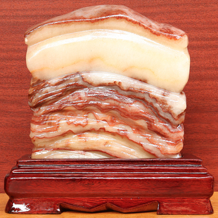 3cm1416g雕刻石摆件 天然石材奇石摆件猪肉石五花肉桌面装 饰16