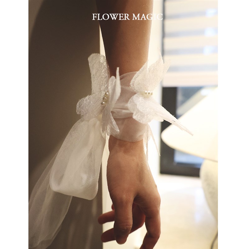 花之魔法仙气唯美大蝴蝶手纱新娘伴娘婚礼婚纱礼服手腕花手绑带