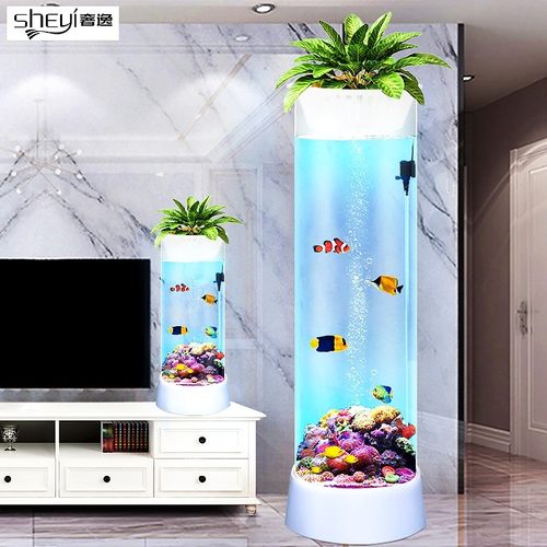 奢逸鱼缸客厅小型圆柱形金鱼缸家用立式水族箱创意免换水生态鱼缸