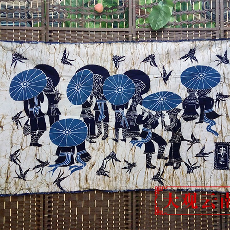 蜡染画春恋大号横幅棉布壁挂餐厅民宿装饰背景画云南民族手工布画图片