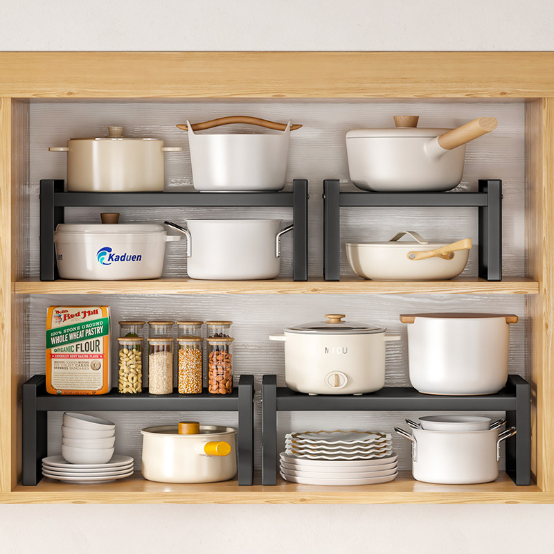 厨房下水槽置物架锅架子橱柜内分层架柜子隔板家用小锅锅具收纳架