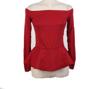 2022春夏荷叶边一字领长袖打底衫露肩大码显瘦上衣鱼尾修身T恤