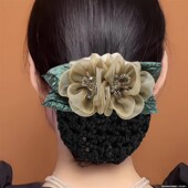 新款 懒人气质盘发酒店花朵发网职业头花护士网兜女后脑勺发夹头饰