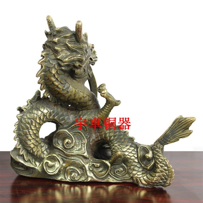 宇卓铜器 纯铜龙 黄铜龙 聚宝盆吐水龙摆件家居装饰办公室摆设