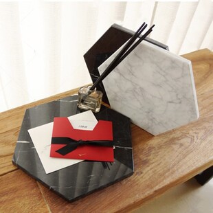 北欧天然大理石六角形多肉托盘阳台干花装饰摆件客厅简约果盘收纳