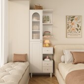 奶油风法式 复古床头柜卧室书架置物架一体小户型床边收纳储物高柜