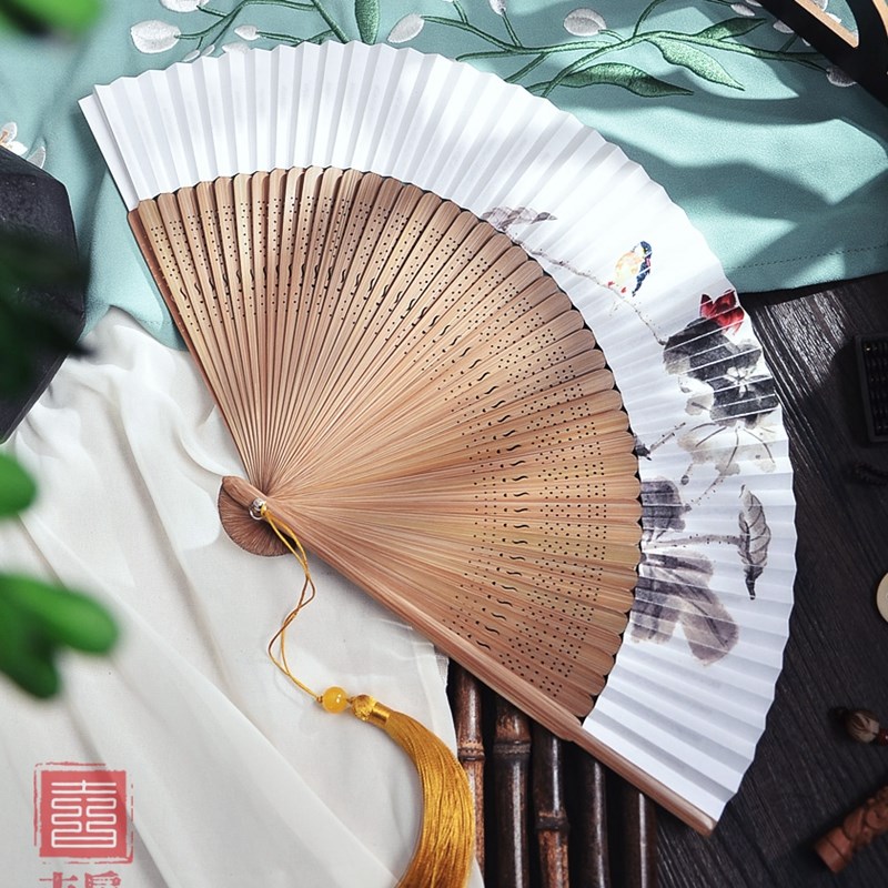 水墨风折叠扇折扇子新中式禅意双面串纸扇折叠男女竹小汉服旗袍