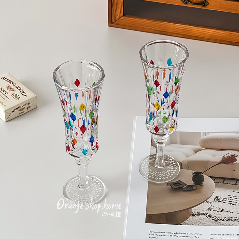 手绘透明玻璃矮脚酒杯家用高颜值甜酒杯香槟杯创意小众葡萄酒杯子