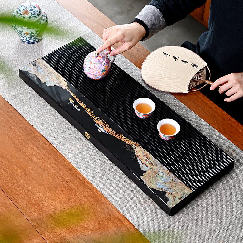 可玉电木漆艺茶盘排水创意家用送礼湿泡简约商用茶台大号茶道