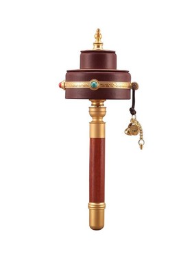 学院款纯铜转轮手摇底座藏式皮革大小号手持圣大文转金筒桌面摆件