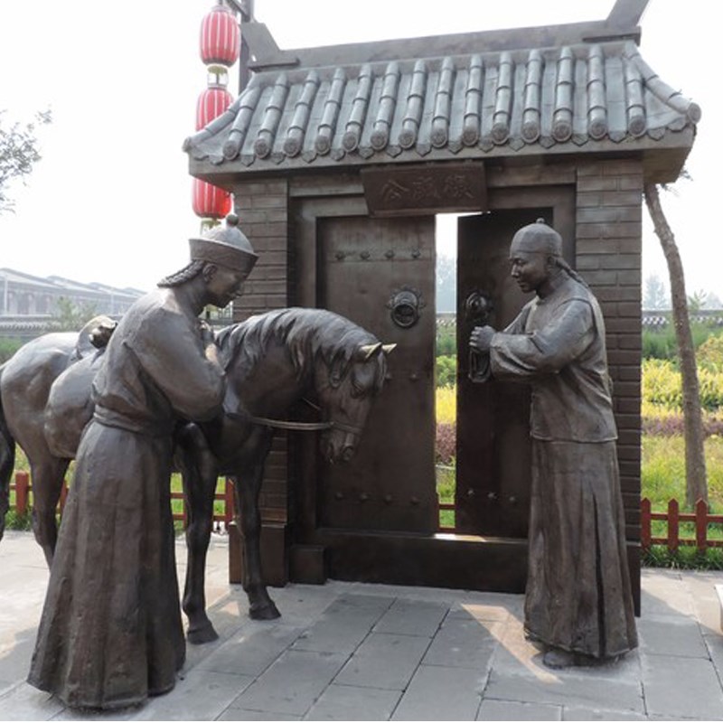 民俗民风雕塑玻璃钢送友人拜别情景小品铸铜人物雕塑古街景观雕像