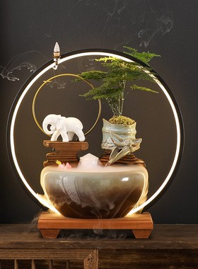 流水摆件循环水开业礼品招财办公室装饰品家居客厅茶室桌面小鱼缸