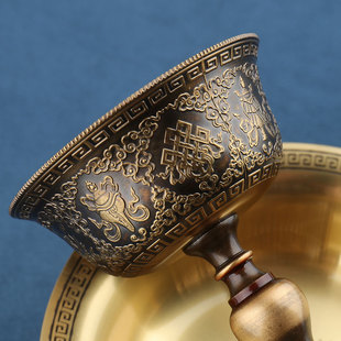 藏式纯铜护杯精美雕花八吉祥家用供杯古铜色居家摆件水杯供12cm