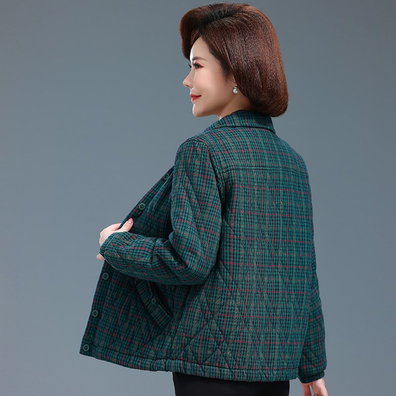 中老年人纯棉外套女长袖大码宽松休闲格子上衣妈妈薄棉衣夹棉衬衫