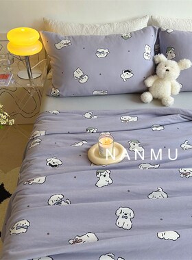 38度夏天紫色小狗A类全棉针织棉夏被可爱卡通夏凉被四件套机洗