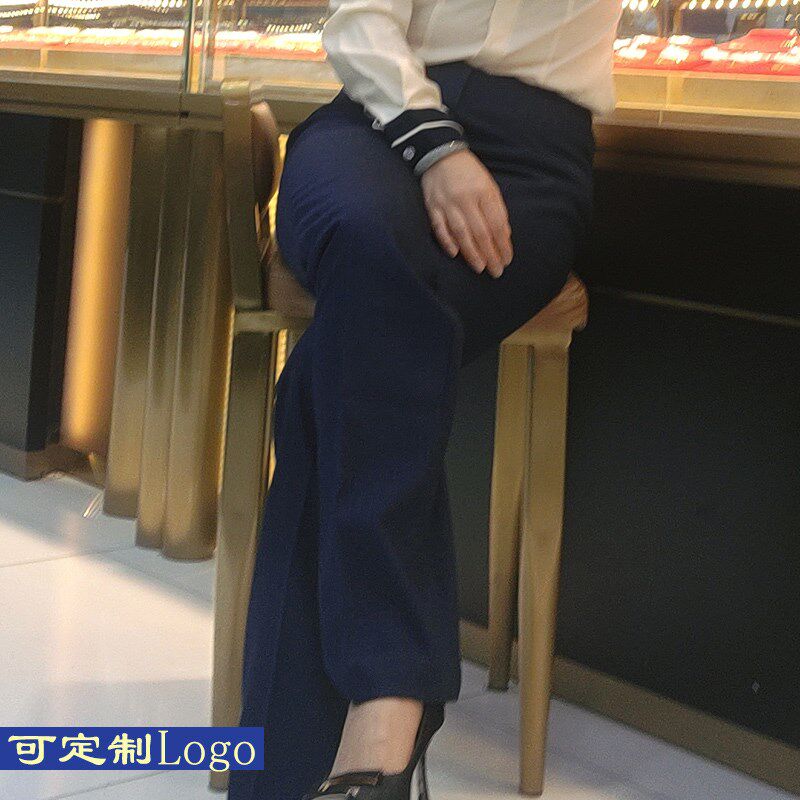 秋冬装女装西裤老深蓝色凤祥银楼珠宝店松紧腰女裤子金店工作服