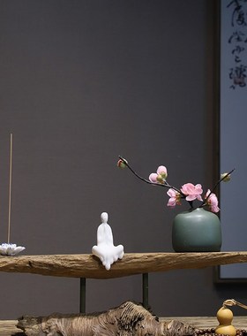 新中式陶瓷禅意摆件天然风化木枯木艺术装饰品茶室客厅电视柜酒店