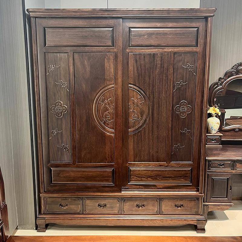 南美紫檀木推拉移门衣柜古典中式卧室家用全实木家具传统复古衣橱