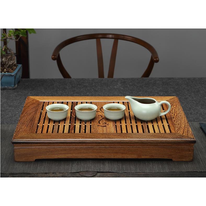 鸡翅木抽屉式茶盘小茶台实木家用储水式干泡排水简约双用小号茶盘