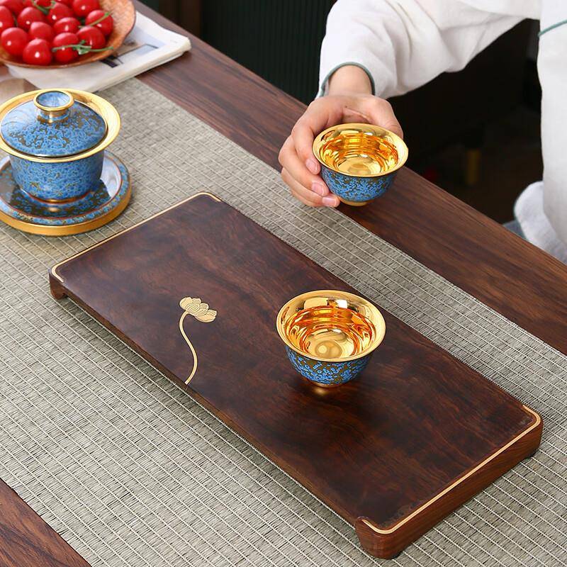 镶铜边实木茶托盘黑檀木茶具小壶承干泡台小号家用茶垫