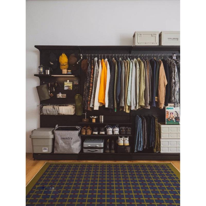 铭添220五金洞洞板黑色大衣柜家用卧室出租房简易组装金属铁衣架