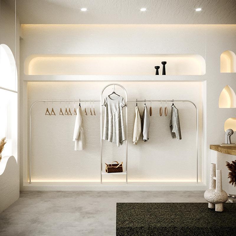 不锈钢拉丝上墙架男女装店挂衣杆货架陈列架侧挂架服装店展示架