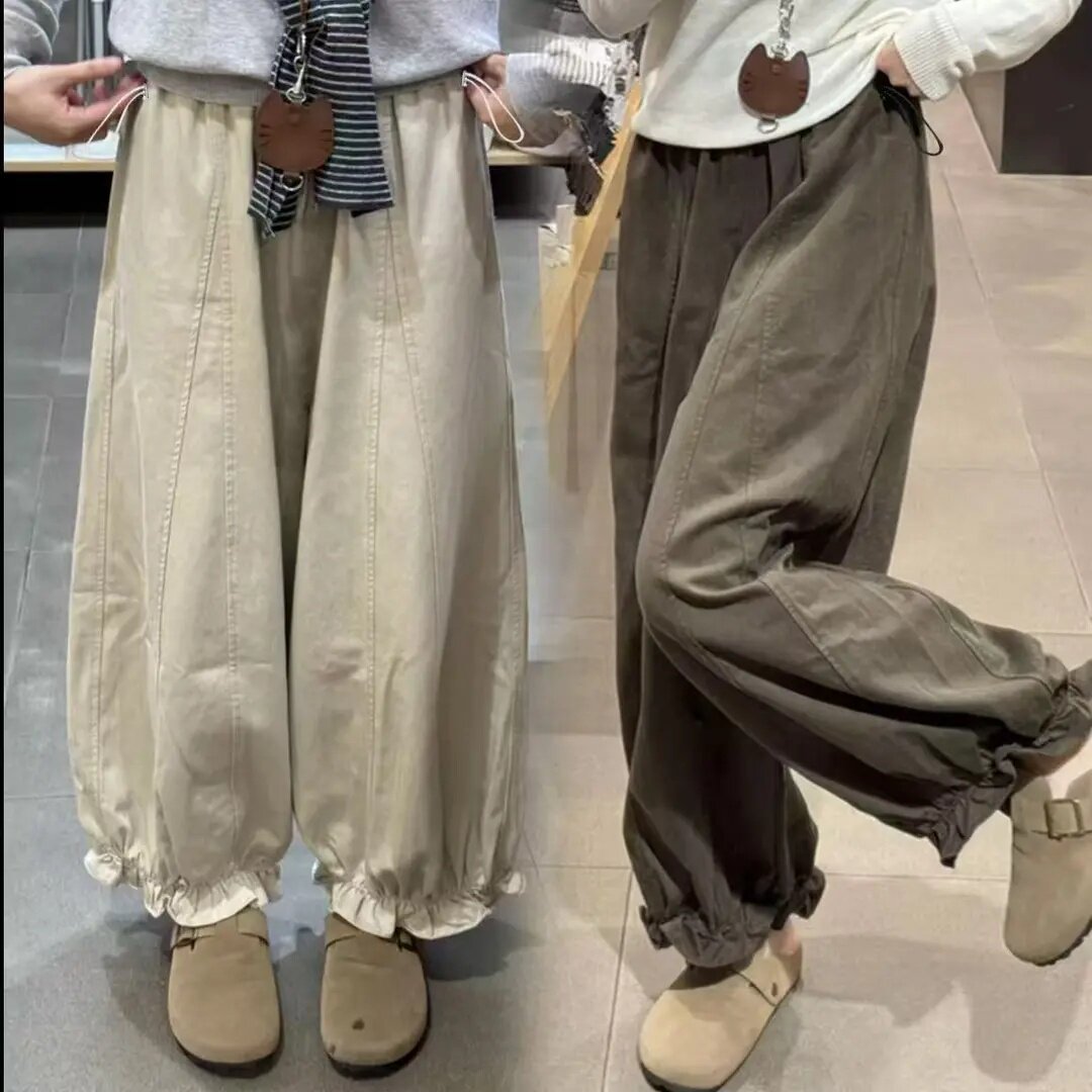 孕妇裤花苞阔腿灯笼裤女春秋2026新款高腰显瘦垂感九分花边气球裤