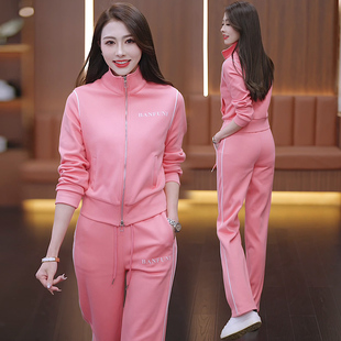 休闲运动服套装女2025春季新款跑步卫衣开衫阔腿裤时尚感两件一套