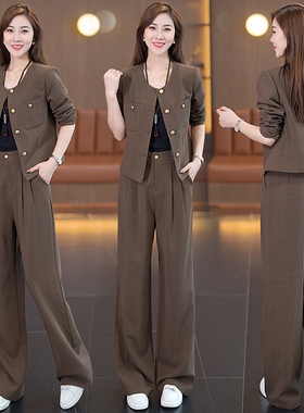 小香风时尚套装女2025春秋新款洋气减龄外套高腰阔腿裤显瘦两件套