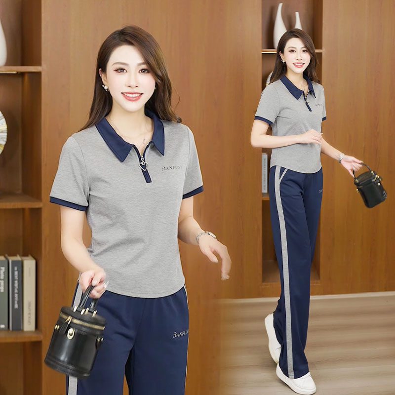 运动套装女2025夏季新款短袖T恤Polo衫超火小个子休闲薄款一整套